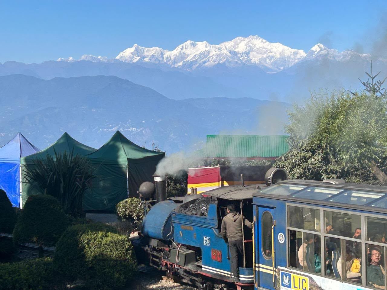 Kanchenjunga and the Darjeeling Himalayan Railway near Batasia Loop